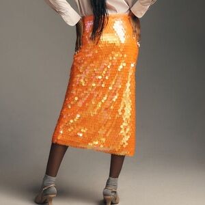 Anthropologie Neon Paillette Midi Skirt Size 6 NWT